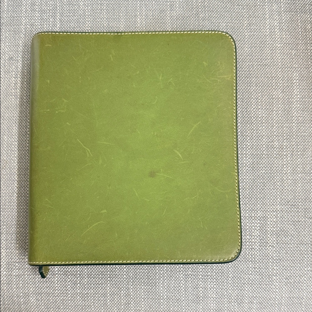 Green Leather Binder with phone case and credit card slots-Authentic!